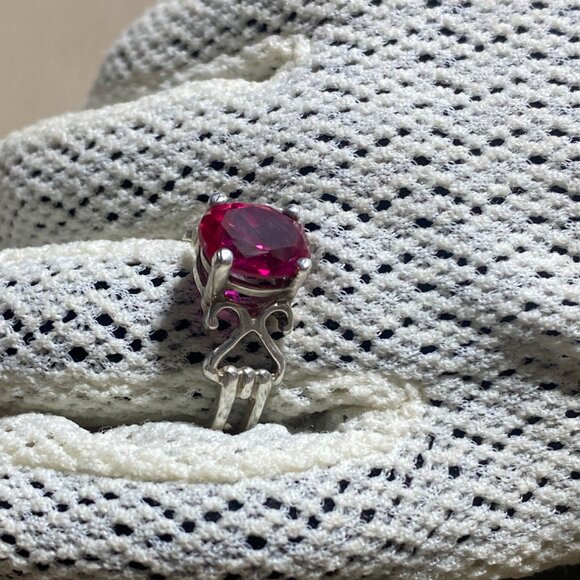 Red Ruby Gemstone Ring 3 carat Sterling Silver Oval Size 925 Lab Synthetic 38mm - Picture 14 of 14